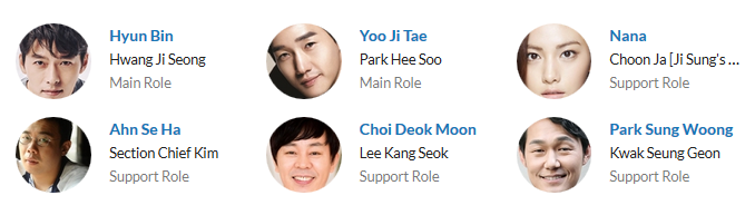 Ahn Se-ha | Bae Seong-woo | Choi Duck-moon | Hyun Bin | Nana | Park Sung-woong | Yoo Ji-tae